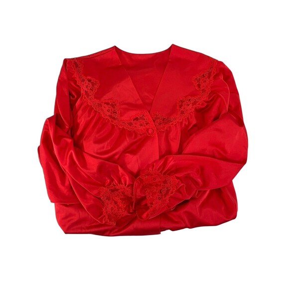 VTG. SHADOWLINE Long Red Robe Lace Button Up SZ Med Hollywood Glam Granny Core - Picture 10 of 10